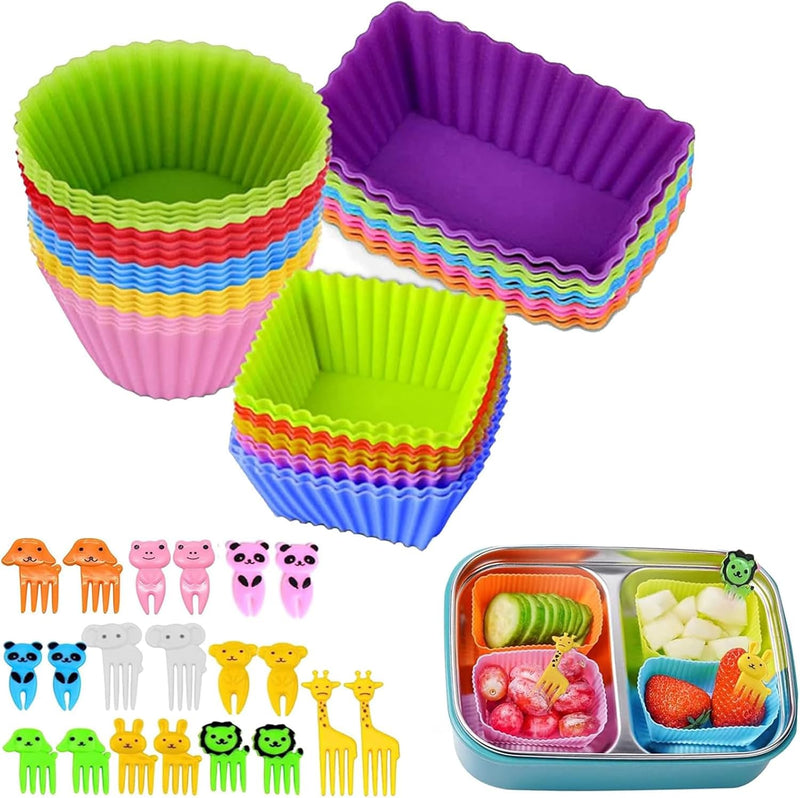 60Pcs Silicone Lunch Box Dividers bento Box Accessories Silicone Cupcake Liners,Bento Lunch Box Dividers with Food Picks for Lunch Containers