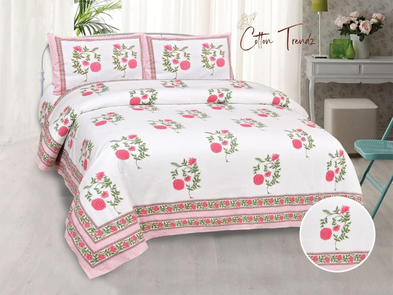 SUFAYA FAB Printed Indian Sanganer Twill Cotton Premium Big Size Bedsheets for Modern Look(108x108) inches with Two Pillow (17x27) inches