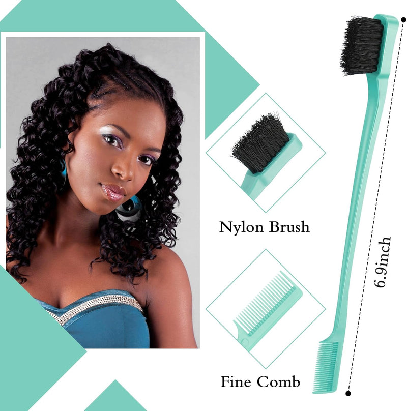 Geiserailie 3 Pcs Slick Back Hair Brush Set Bristle Brush Edge Control Teasing Comb for Women Black Hair(Black)