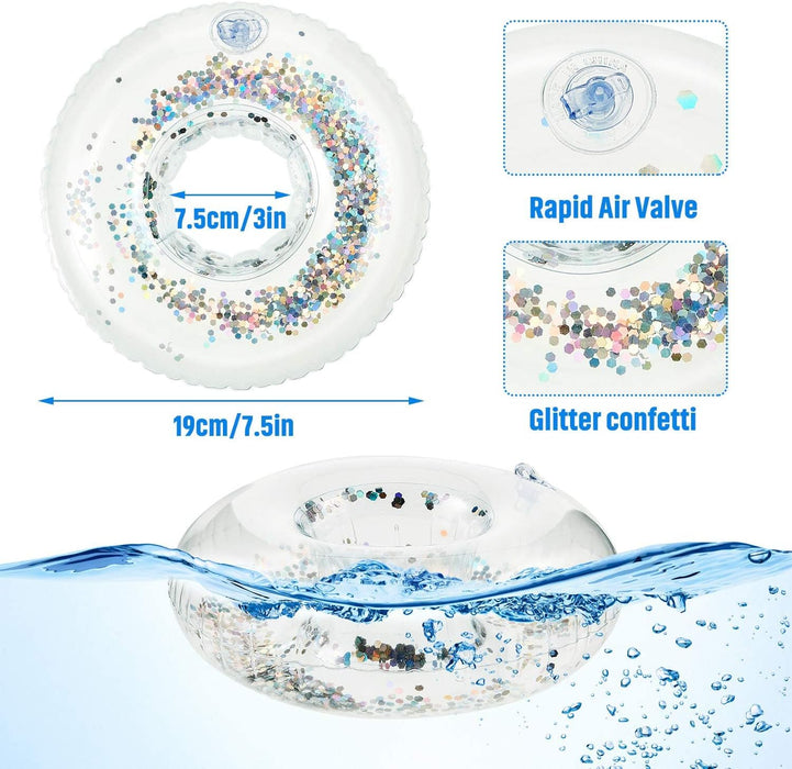 KASTWAVE Inflatable Drink Holder, Confetti Drink Pool Floats Inflatable Cup Coasters Cup Drink Holders for Summer Pool Party Supplies and Fun Bath Shower Toys (10 Pieces)