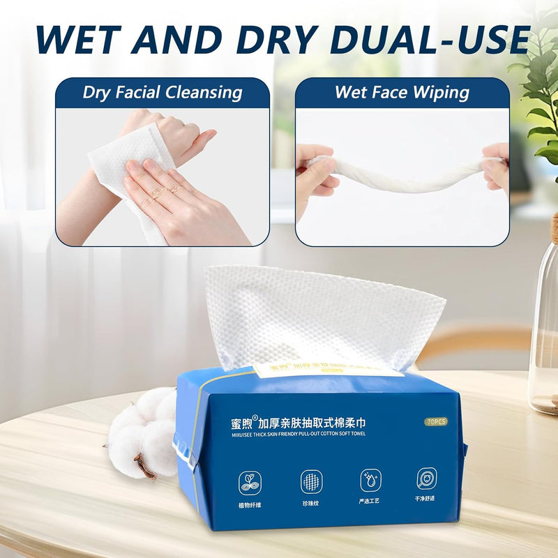 Disposable face towel .cosmetic cotton wool, 100% pure cotton,Extra thick 150%.soft cleaning towel, suitable for sensitive, makeup remover, face wash.face towels.clean towels (Extra thick 140 bars)