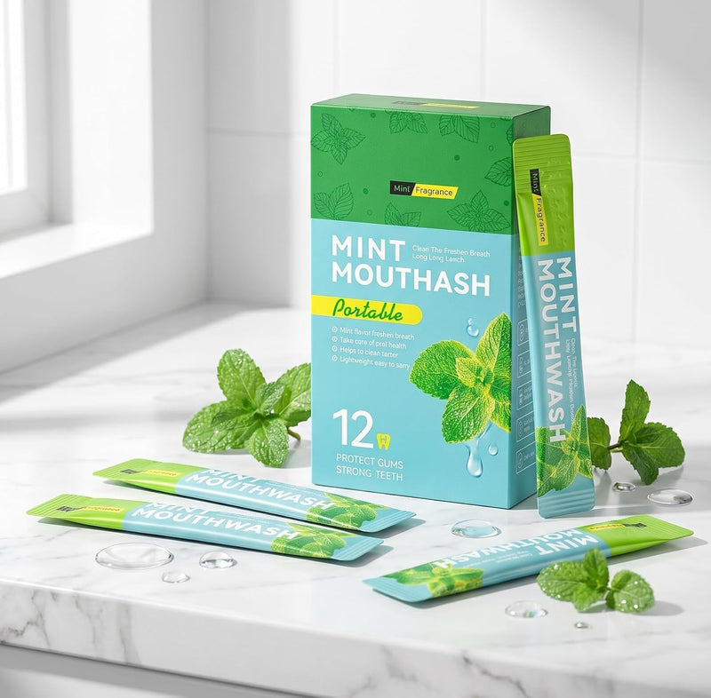 20PCS Travel Size Mouthwash Packets, Individual Disposable Mouthwash, Portable Oral Rinse for Travel, Office, Business Trips & Daily Fresh Breath (10ML, Lemon) - Mint 10ML