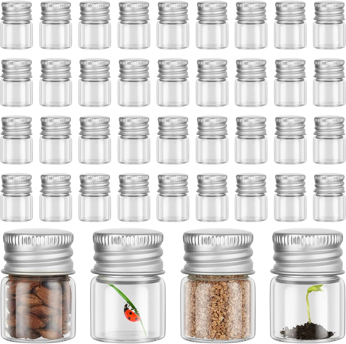 Nalacal 5 Ml Mini Glass Bottles, With Aluminum Cap Tiny Jars Small Vials Screw Caps Containers For Diy Craft Storage, Specimen Jars, Transparent And Reusable(50Pcs) – image 1