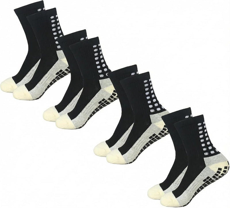 Grip Soccer Socks Anti Slip Non Slip Men's Athletic Socks for Football Basketball Sports, 4 Pair - Black