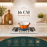 Stockpot with Lid, Enameled Cast Iron Dutch Oven, 1.5L Pot with Lid Two Handles, 16cm Heavy-Duty Cookware for Braising, Stews, Roasting, Bread Baking, Orange pumpkin