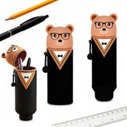 Kawaii Pencil Case 2 in 1 Retractable Pencil Pouch, Silicone Pencil Case with Stand Up Pen Holder, Cute Stationery Organizer Pouch (Bear) - Bear