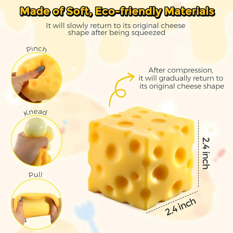 SLEEPHEAD Cheese Squishy Stress Ball 7cm Cute Cheese Block Fidget Toy for Anxiety Relief Soft Silicone Squeeze Cheese Squishy Toy for Adults Teens Desk Decor & Party Favor