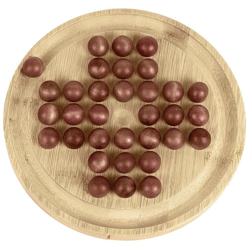 MARGOUN Wooden Solitaire Board Game, Complete Set with Board and 33 Wood Marbles-Fun Vintage Style 1 or 2 Player Activity for Kids and Adults (Solitaire Board)