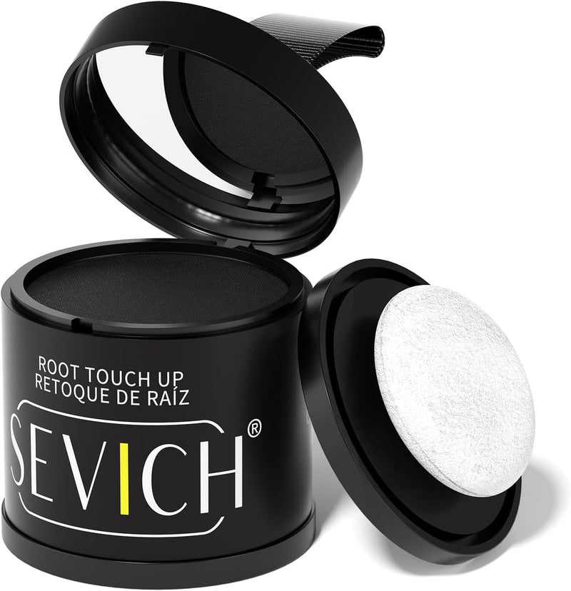 Sevich Hairline PowderInstantly Conceals Hair Loss, Root Touch up Powder, Hair Shadow Toppers for Women & Men, Touch Up for Thinning Gray Hair, Windproof & Sweatproof, Dark Brown - 10g Black