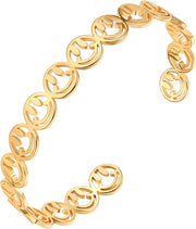 Hamsa Chain Bracelet with Cubic Zirconia Lucky Charms 18K Gold Plated Adjustable Bracelet for Women - 11.Smiley face
