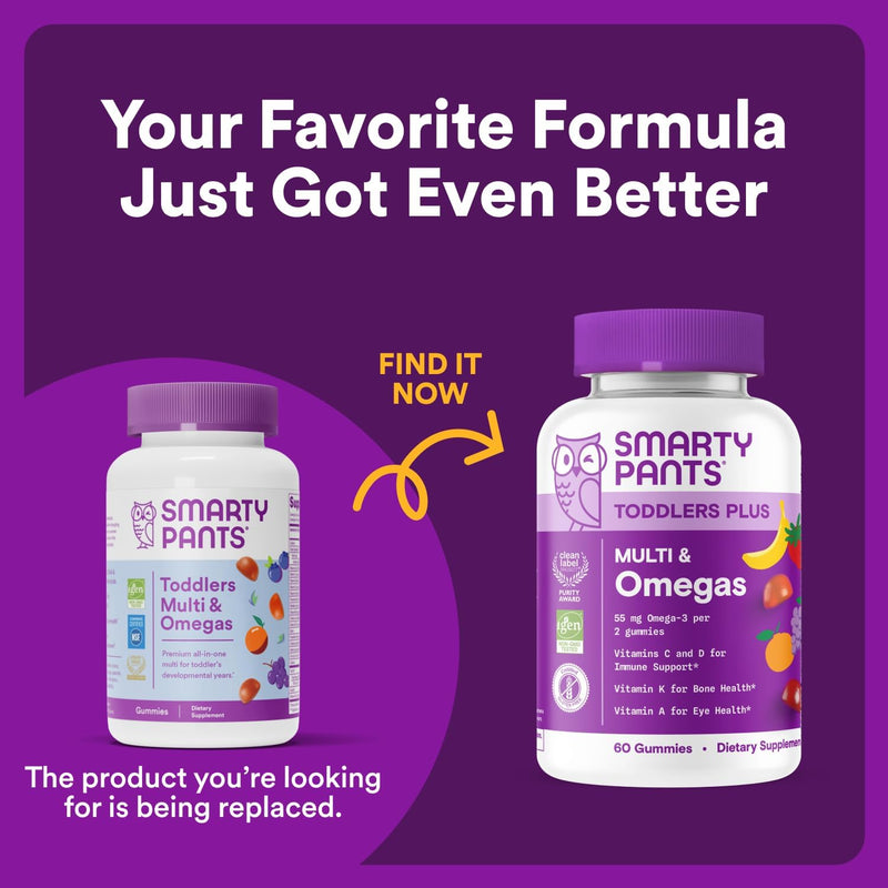 Toddler Formula Daily Gummy Multivitamin: Vitamin C, Vitamin D3, & Zinc for Immunity, Gluten Free, Omega 3 Fish Oil (DHA/EPA), Vitamin B6, B12, 180 Count (60 Day Supply)