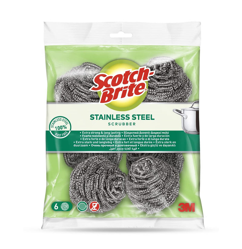 Scotch-Brite Stainless Steel Metal Spiral Scrub Sponge, 6 pieces/pack | Ideal for Cast Iron Pans | Powerful Scrubbing | Hard cleaning | Kitchen sponge | Scrub | Kitchen, Garage, Outdoor