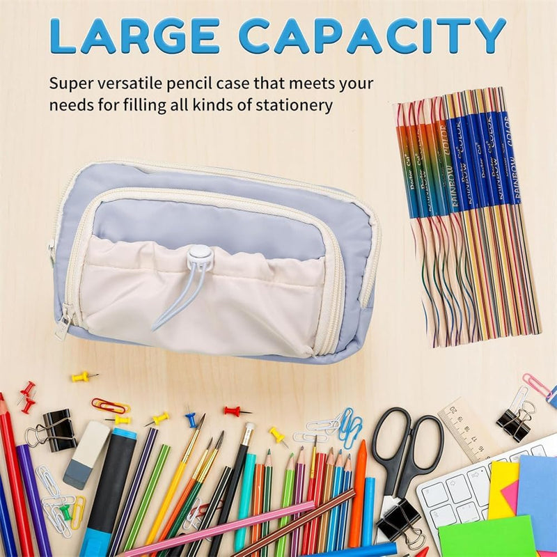 Large Capacity Pencil Case, 4 Compartment Pen Bag, Cute Stationary Organizer for School and Office, Ideal for Teen Girls and Boys, Blue