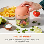 Choppi Cordless Rechargeable Chopper, Pulse & Steady Modes, 500ml BPA Free Tritan Cup, 4000 mAh Battery, SS 304 Quad Blade, CH600, Canyon Sunset, Designed in California, 1 Year Warranty - UAE Version Canyon Sunset