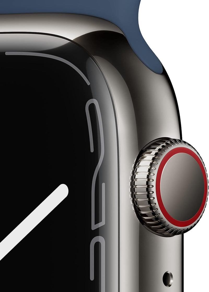 Apple Watch Series 7 (GPS + Cellular, 45mm) Smart watch - Graphite Stainless Steel Case with Midnight Sport Band - Regular. Fitness Tracker, Blood Oxygen & ECG Apps, Water Resistant (Renewed)