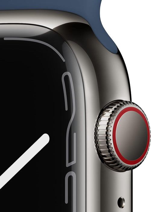 Apple Watch Series 7 (GPS + Cellular, 45mm) Smart watch - Graphite Stainless Steel Case with Midnight Sport Band - Regular. Fitness Tracker, Blood Oxygen & ECG Apps, Water Resistant (Renewed)