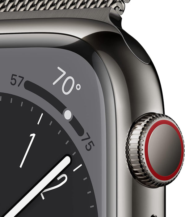 Apple New Apple Watch Series 8 (GPS + Cellular 45mm) Smart watch - Silver Stainless Steel Case with White Sport Band - Regular. Fitness Tracker, Blood Oxygen & ECG Apps, Water Resistant (Renewed)