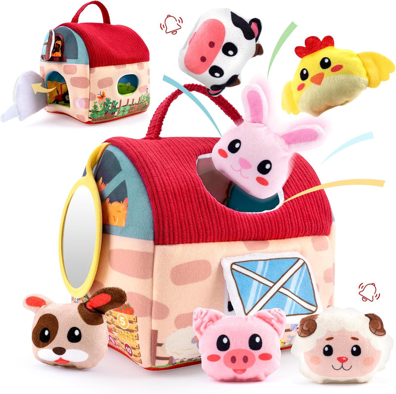 Coolplay Soft Baby Toys 6-12 Months Barn with Stuffed Farm Animals, Montessori Toys for Babies, Sensory Toys for Toddler 1-3