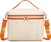 Insulated Lunch Bags for Women Cooler Bag Lightweight Nylon Waterproof Lunch Box For Work - Medium Cream/Orange