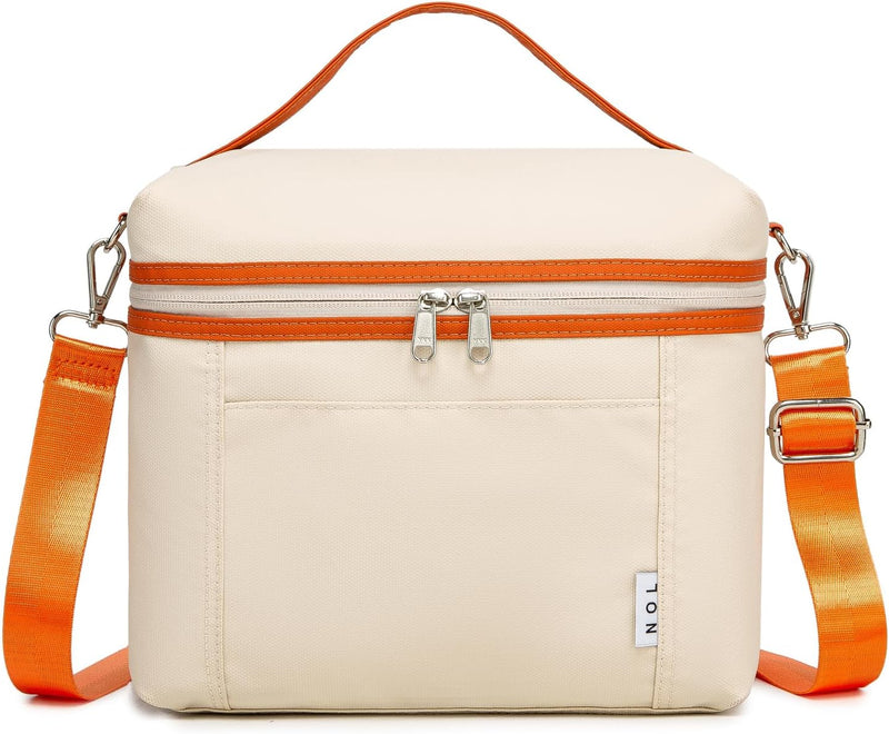 Insulated Lunch Bags for Women Cooler Bag Lightweight Nylon Waterproof Lunch Box For Work - Medium Cream/Orange