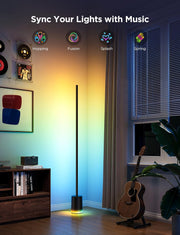 Floor Lamp 2, RGBIC Smart Floor Lamp for Living Room, Bedroom 1725lm, Warm Cool White LED, 2200K-6500K, Compatible with SmartThings, Matter, Alexa, Music Sync, Scene Modes, Black(1 Pack)
