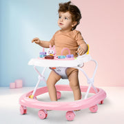 Baybee Zato Baby Walker for Kids, Foldable Kids Walker with 3 Position Adjustable Height & Musical Toy Bar Kid Activity Walker for Toddlers Walkers for Baby Boy Girl 6 to 18 Months (Purple) - Pink