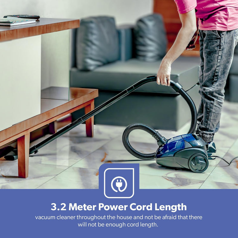 Geepas Vacuum Cleaner GVC2595-Handheld & Stick, 1.5L Dust Bag Capacity, 1400W Powerful Motor Comfortable Handle, Rolling wheels with Easy Parking Nozzle and Dust Full Indicator