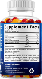 Probiotic + Prebiotic Gummies, 5 Billion CFU Digestive Support, Sugar Free Gut Health Supplement for Adults, Bacillus Coagulans with Inulin Fiber, 60 Gummies