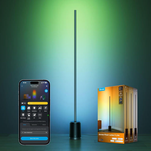 LED Floor Lamp 3 Lite RGBICWW, 1400lm Smart Standing Lamp 152cm 2700-6500K, 105+Scene, AI Bot 2.0, DIY, Music Sync, Work with Alexa Matter, Black, Corner Floor Lamp for Bedroom Living Room