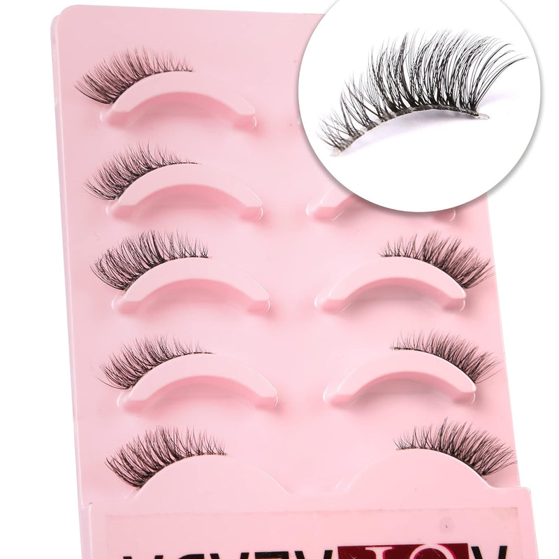 aupalada False Eyelashes Natural Half Lashes Short Wispy Clear Band 1/2 Lashes Pack Cat Eye 3D Faux Mink 3/4 Eye Lashes Multipack , Lash Clusters, Half Lash