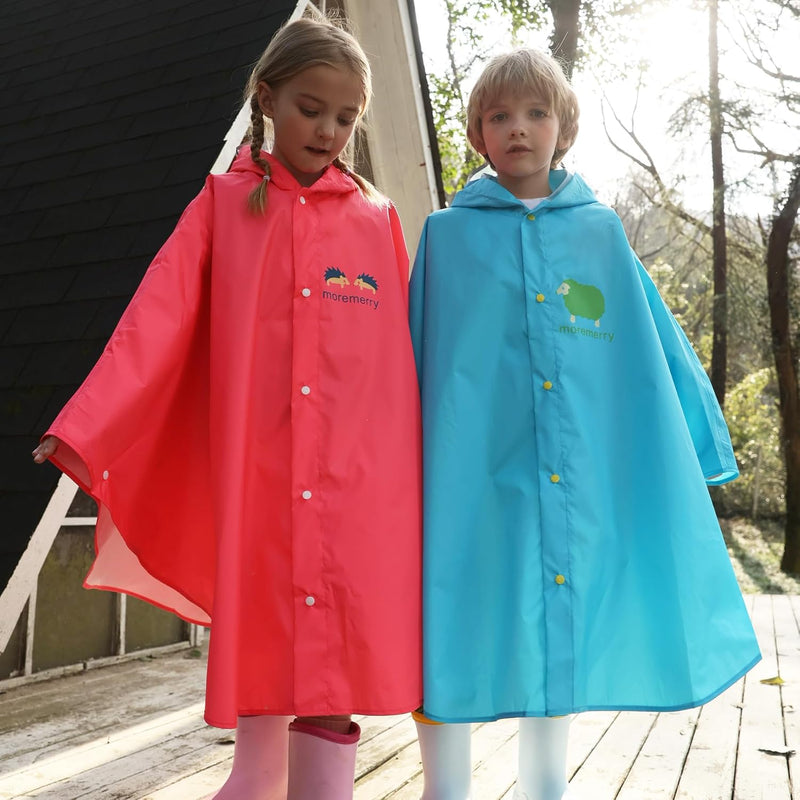Cartoon Kids Rain Poncho with Hood - Lightweight Waterproof Raincoat for Toddler Boys & Girls, Windproof Reflective Jacket for Outdoor Activities, Packable Cape for Hiking Camping Travel