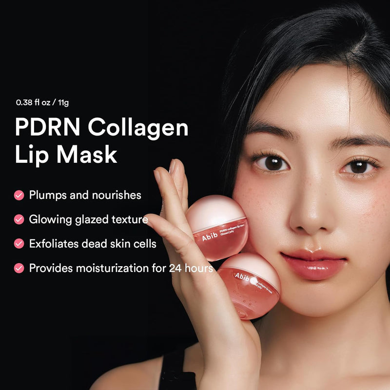 Abib PDRN Collagen Lip Mask Glazed Jelly 0.38 fl oz Korean Lip Butter Balm Overnight Sleeping Mask Hydrating Care Moisturizer Treatment for Flakey, Dry Lips - Pink
