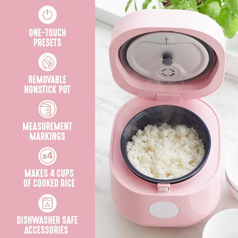 GreenLife Healthy Ceramic Nonstick 4-Cup Rice Oats and Grains Cooker, PFAS-Free, Dishwasher Safe Parts, Black