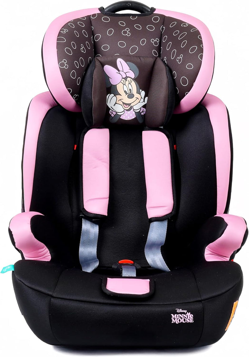 Disney Minnie Mouse Baby/Kids 3-in-1 Car Seat + Booster Seat - Adjustable Backrest - Extra Protection - Suitable from 9 months to 12 years (Group 1/2/3), Upto 36kg (Official Disney Product)