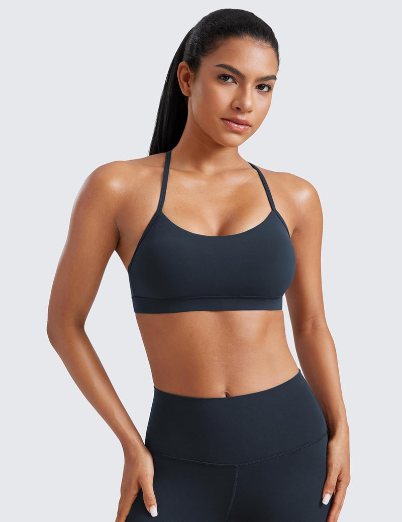 CRZ YOGA Y Back Sports Bra for Women - Padded Racerback Spaghetti Straps Thin Strap Low Impact Workout Yoga Bra