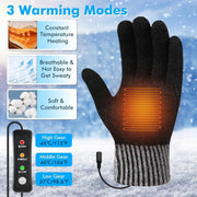 USB Heated Gloves for Men & Women, Double-Side Heating Knitted Wool Gloves with 3 Temperature Settings, Touchscreen Fingers, Machine Washable Hand Warmer Gloves for Office, Outdoor, Travel (Gray)
