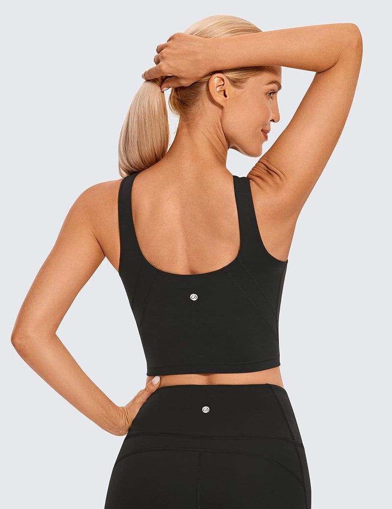 CRZ YOGA Womens Butterluxe High Neck Longline Sports Bra - U Back Padded Crop Workout Tank Top with Built in Bra