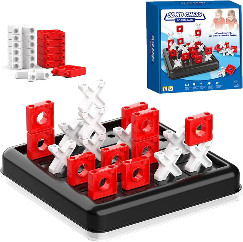 KALEDE® 3D Tic Tac Toe Game, 4 in a Row Noughts and Crosses Game, Classic Portable Xo Chess Board Games, 2 Player Interactive Holiday Travel Family Games, Fidgets Toy for Kids & Adults