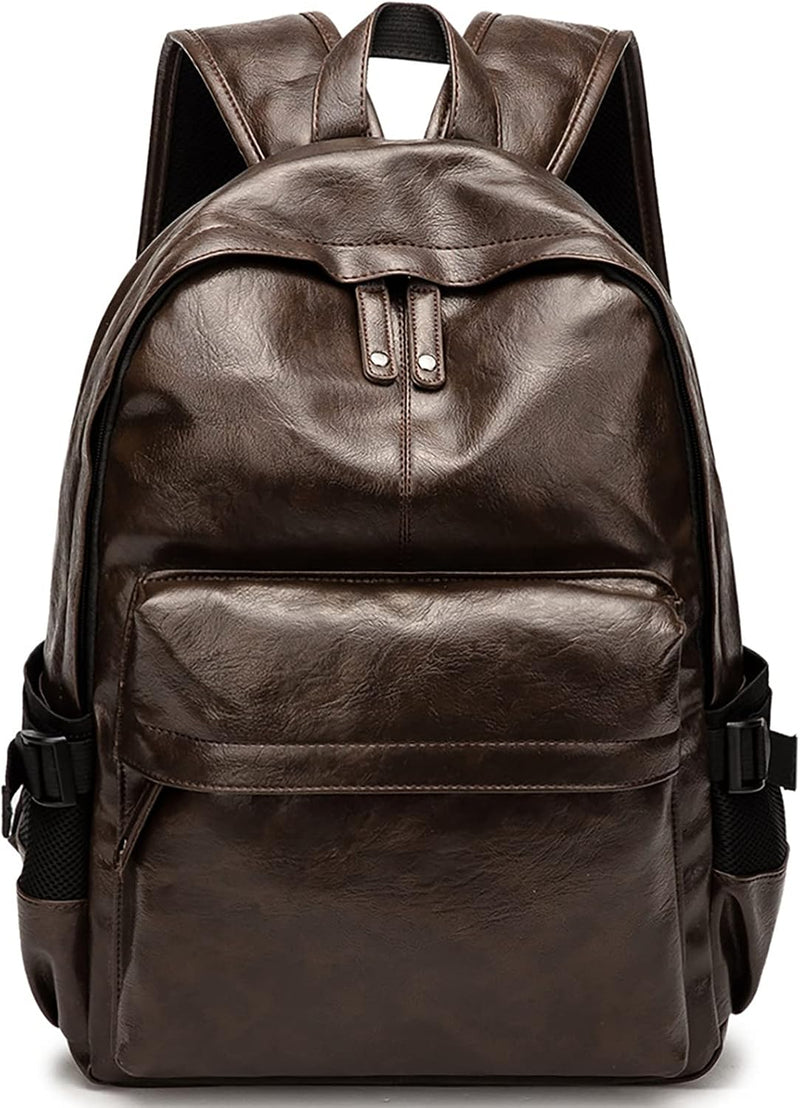 Leather Laptop Backpack for Men Women, School College Bookbag Casual Travel Daypack - Brown