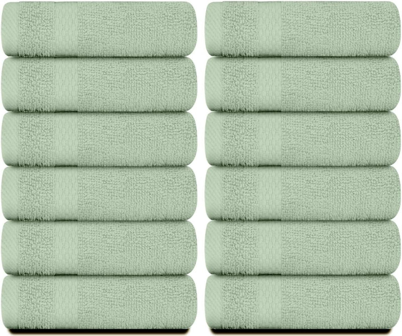 White Classic Luxury Cotton Washcloths - Small Hotel Spa Bathroom Face Towel | 12 Pack |