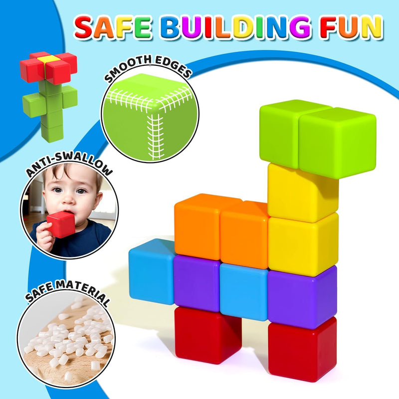 Pairez Toys Magnetic Building Blocks, 1.65 inch Large Magnetic Stacking Cubes for Toddlers, Sensory & Montessori Toys for Boys & Girls 1 2 3 Years Old (12 PCS)