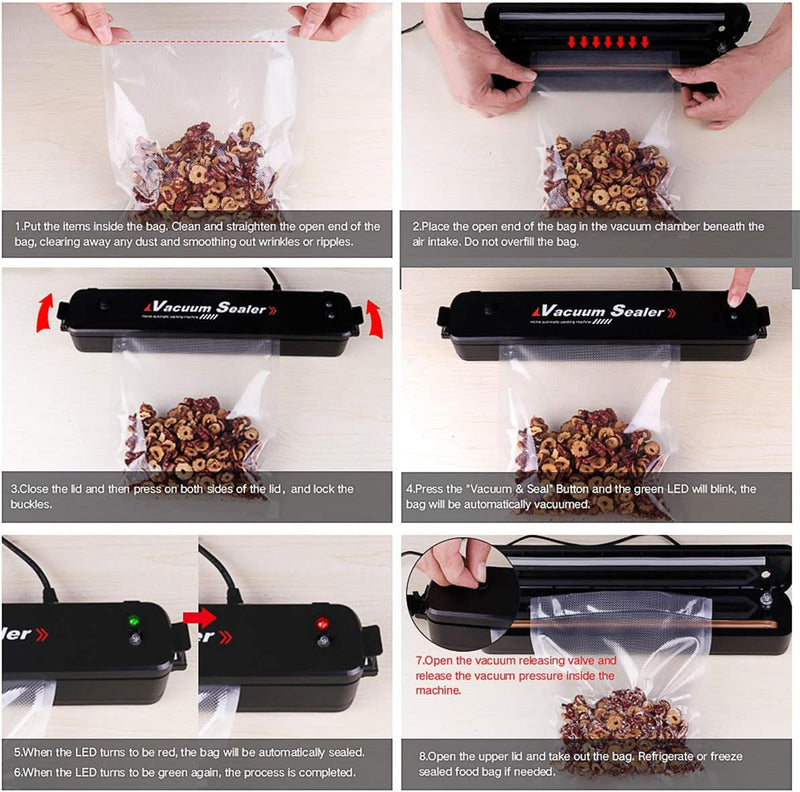Ganeed Vacuum Sealer Automatic Food Sealer Machine with 15 Heat Seal Bags Vacuum Sealer System for Food Preservation, Black