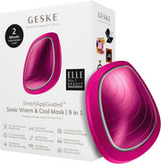 GESKE SmartAppGuided Sonic Warm & Cool Mask 9 in 1 Beauty LED Face Mask Facial Glow Full Spectrum LED Light Best Face Massager Vibrating Mask Warm and Cold Skincare - Magenta Pink