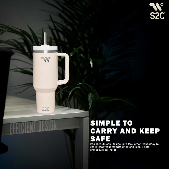 S2C 40oz Stainless Steel Tumbler with Handle & Straw – Double Wall Vacuum Insulated Mug – Leakproof, BPA-Free, Keeps Drinks Hot & Cold – Ideal for Office, Gym, Travel – Fits Car Cup Holder–(Blue)