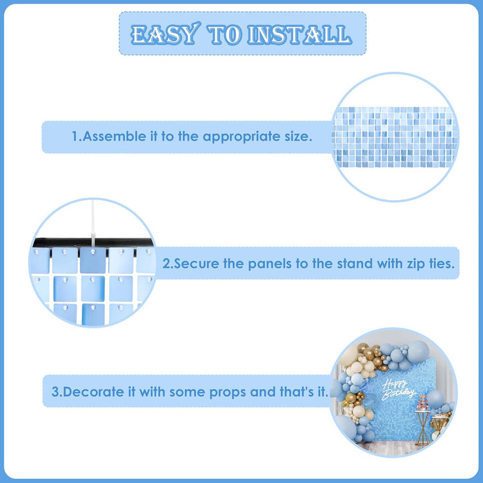 Kate Shimmer Wall Backdrop Blue Square Sequin Wall Panel Backdrop Decor for Wedding, Anniversary, Birthday, Party, 12 Panels