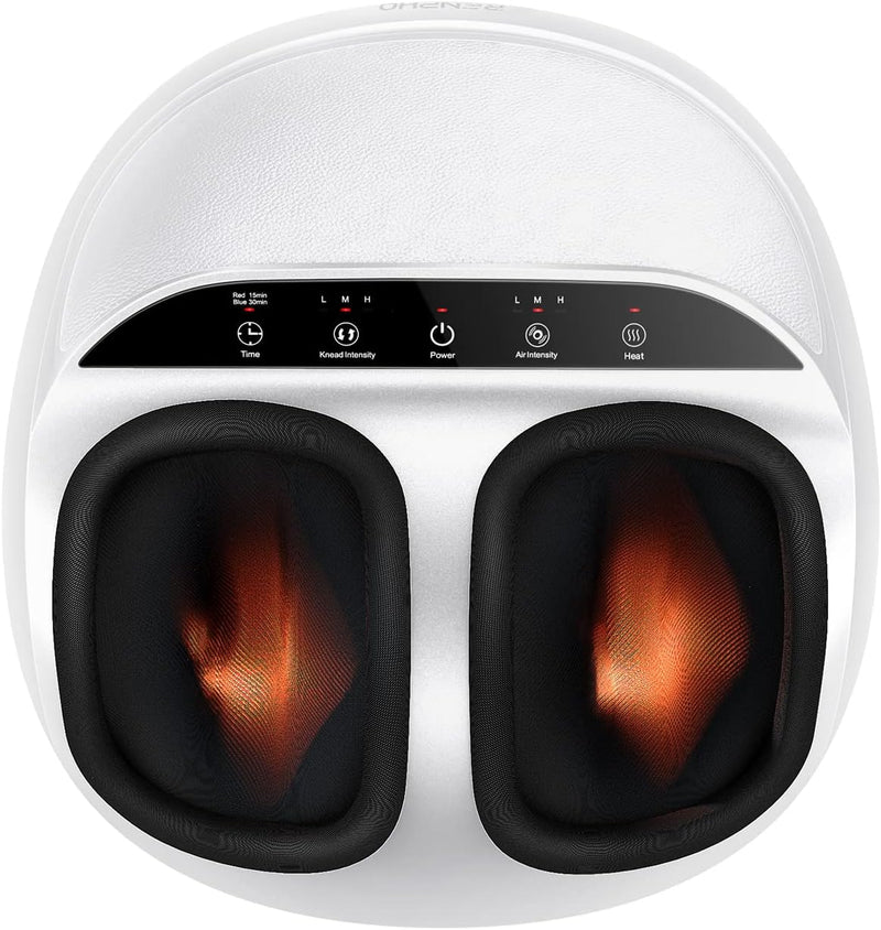 Foot Massager with Heat, Shiatsu Foot Massage Machine Deep Kneading, Air Compression - Panel Control (Black) - White-No remote