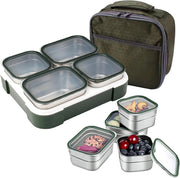 Stainless Steel Lunch Box for Adults Kids with Insulated Bag, Set of 3 Large Leakproof Meal Prep Food Containers for Men or Women, Lunch-boxes for Work or School,1260ml Purple - green 3