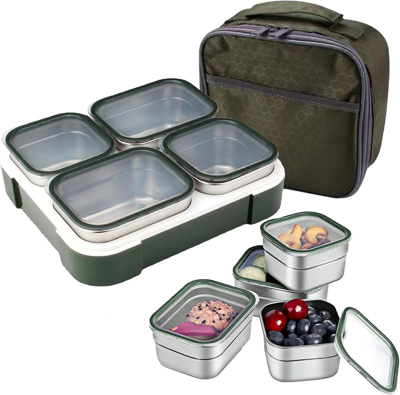 Stainless Steel Lunch Box for Adults Kids with Insulated Bag, Set of 3 Large Leakproof Meal Prep Food Containers for Men or Women, Lunch-boxes for Work or School,1260ml Purple - green 3
