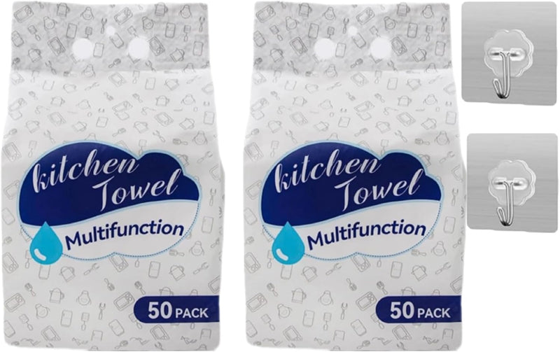 SKY-TOUCH Wall-Hanging Disposable Tissues, Disposable Face Towel, Wet and dry facial cleansing wipes Highly Absorbent, Hand Towel,Sterilized Tissues for Germ Protection,1 pack - 50 Sheet,1 Hook - 100Pcs