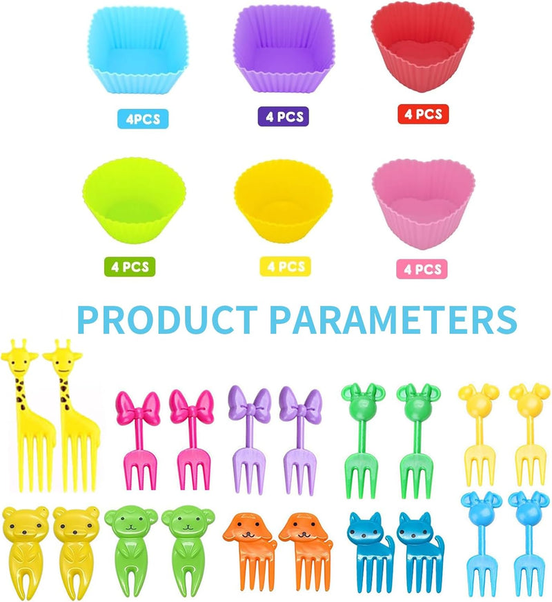 44 Pcs Bento Lunch Box Accessories for Kids,Includes 24 Pcs Thicken Silicone Cupcake Liners,20 Cute Animal Food Picks, Easy to Preparing Lunch and Make Lunchtime Fun with Our Kids